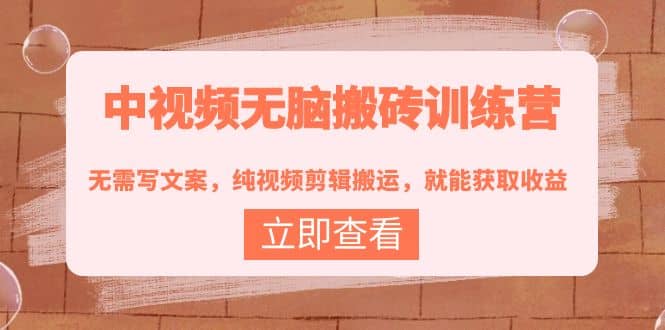 中视频无脑搬砖训练营：无需写文案，纯视频剪辑搬运，就能获取收益-小奔自媒体